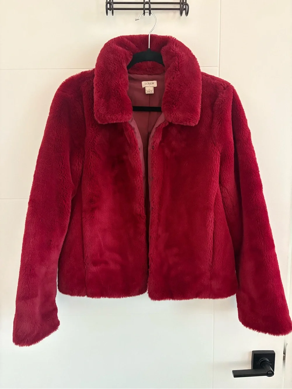 J. Crew Dark Red Faux-Fur Teddy Jacket